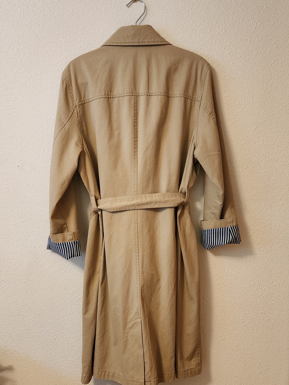 GAP Modern Trench Coat XL Cotton Khaki with Striped Sleeve Lining - Picture 2 of 7